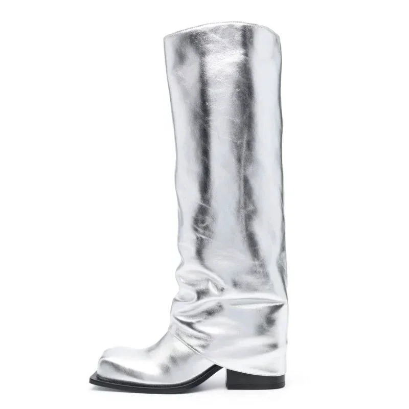 

Осенне-зимние новые брендовые женские сапоги до колена с квадратным носком и грубым каблуком, женские длинные сапоги на толстой подошве, женские сапоги-ковбойки