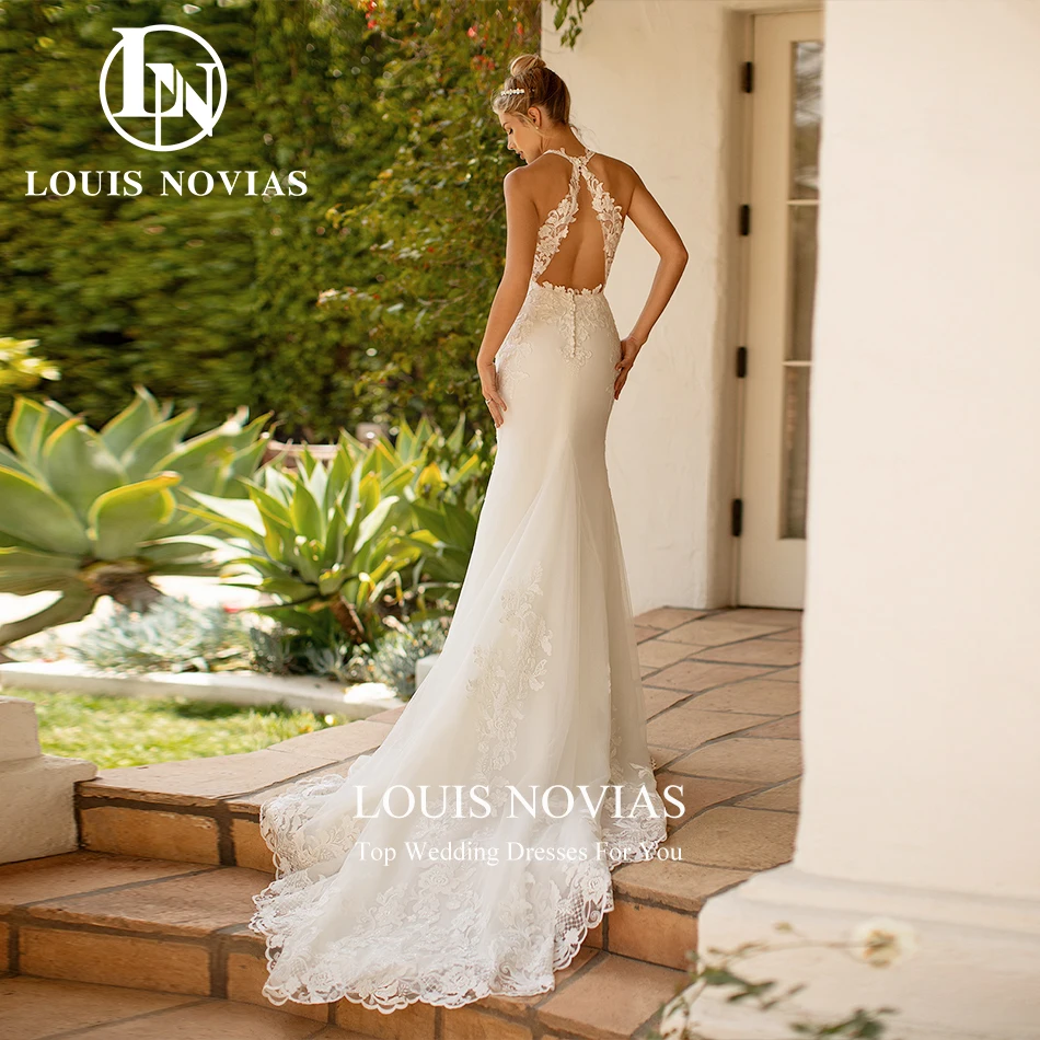 LOUIS NOVIAS Vestidos De Novia De sirena para mujer Sexy con cuello en V tirantes finos flores recortadas vestido De Novia Vestidos De Novia