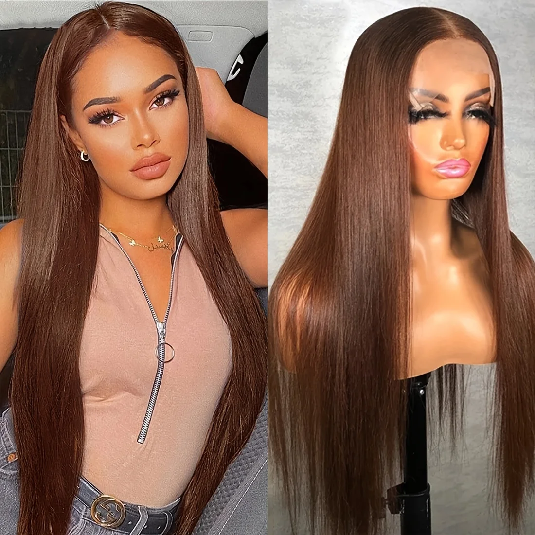 

36Inch Chocolate Brown Human Hair Wigs 13x6 Lace Front Human Hair Wigs Straight Wigs Human Hair 13x6 HD Lace Frontal Wig