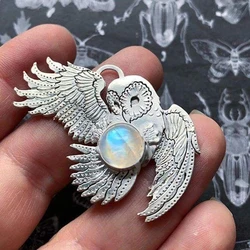 Vintage Owl Moonstone Pendant Necklace for Women Retro Personalized Collar Choker Charms Chain Party Accessories Jewelry Gifts