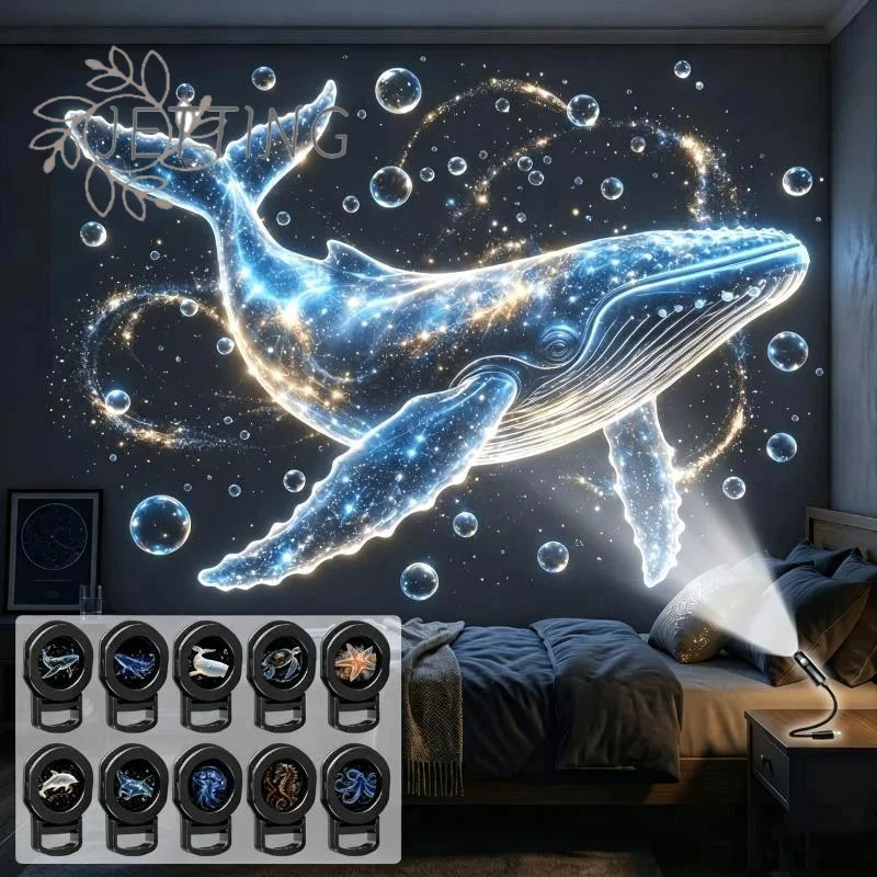(DP11)1Set Ocean USB Projector Night Light,10 Replaceable Lamp Sheets For Ambient Light, Home Bedroom Ceiling Projector Light