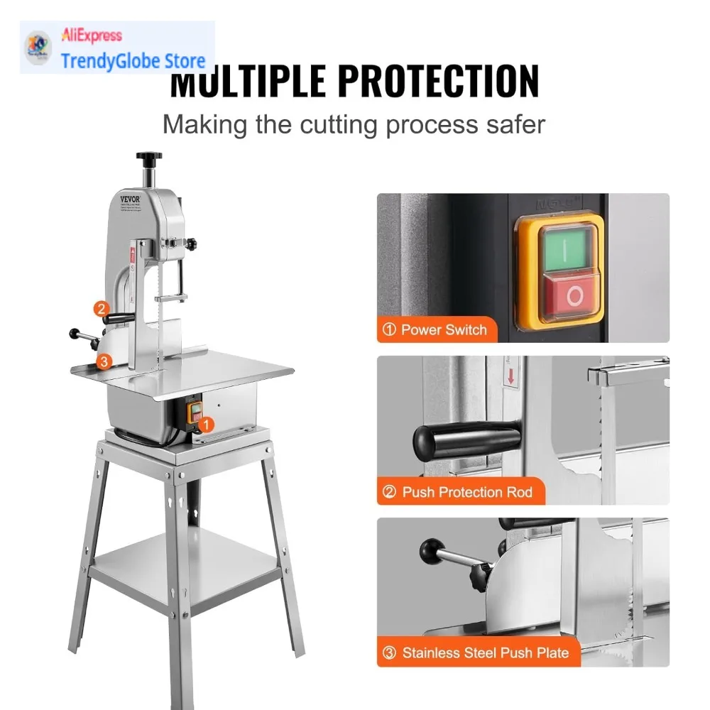 

1800W Electric Meat Saw - Stainless Steel Vertical Cutter with 19.1x15 Inch Work Area and 7.09 Inch Cutting Depth, Includi