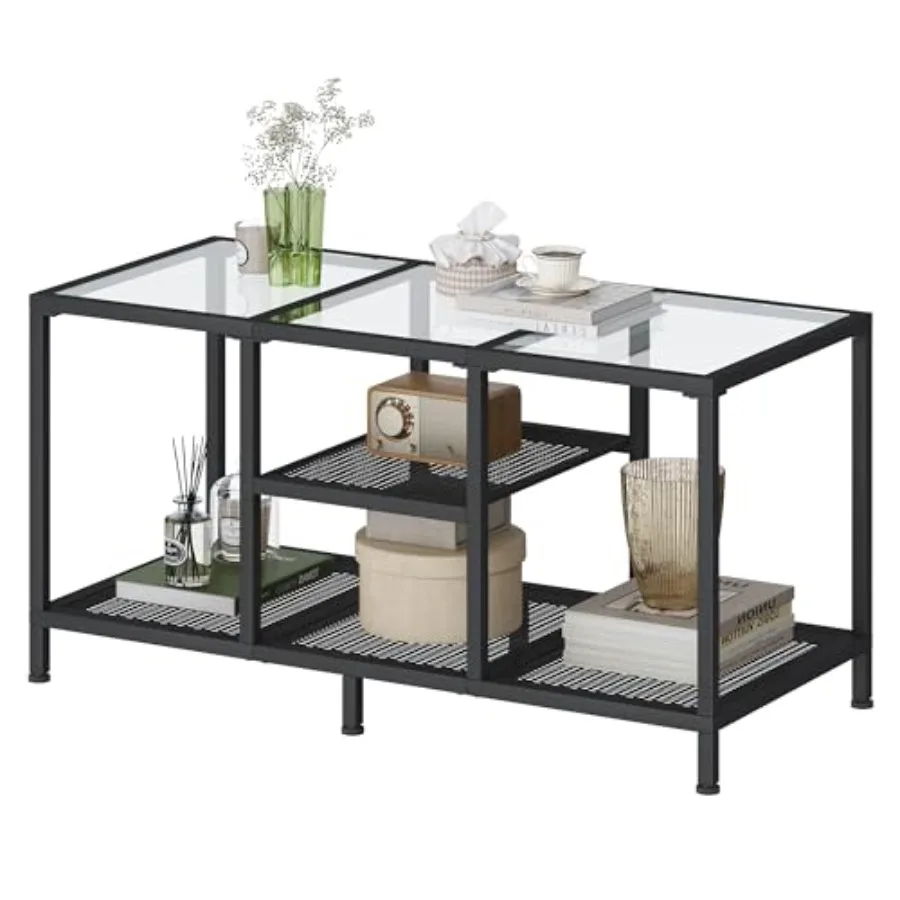 

Стеклянный журнальный столик для гостиной, маленький центральный столик, современный кофейный столик с открытым хранением и металлическим каркасом, прямоугольный