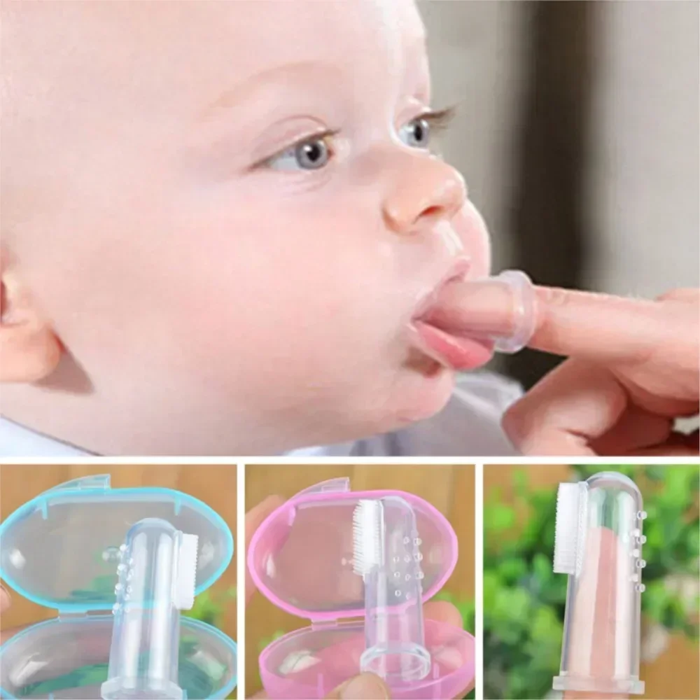 Cute Baby Finger Toothbrush Box Set Children Teeth Clear Massage Soft Silicone Infant Rubber Cleaning Brush Massager Dental Care