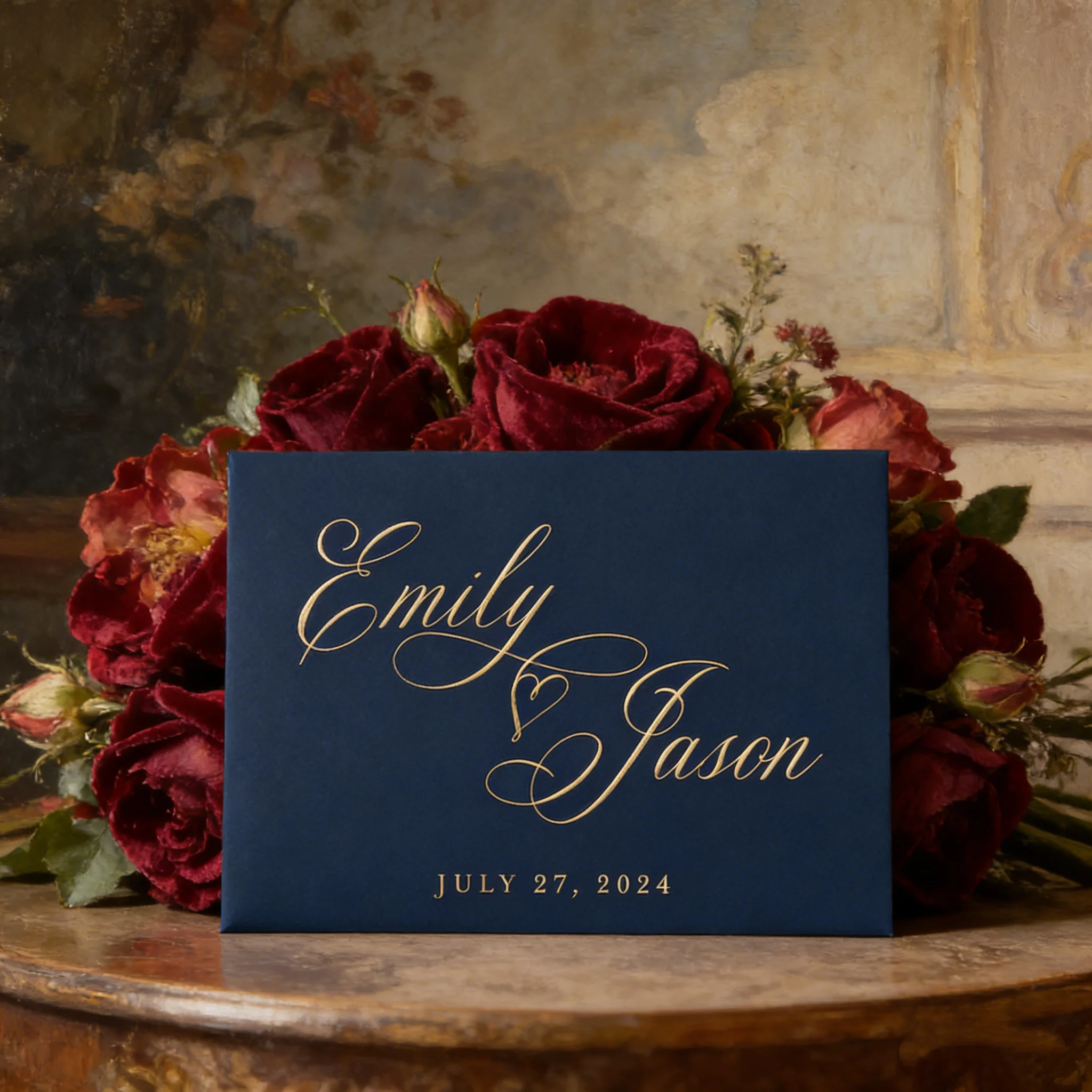 horizontal-navy-wedding-guest-book-gold-foil-personalized-name-calligraphy-hardcover-memory-album-gb012