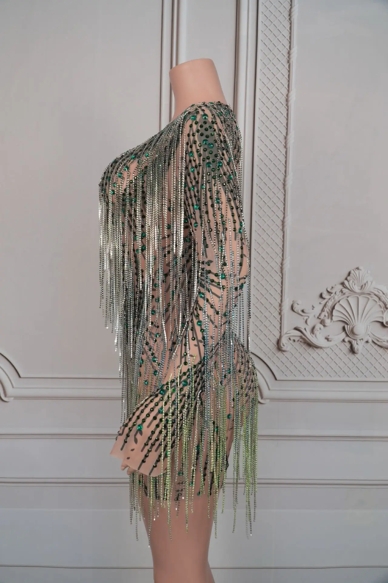 سباركلي الراين شير فستان قصير المرأة حفلة موسيقية مثير شبكة عارية الذراعين حفلة عيد ميلاد مساء فستان نادي الرقص تظهر المرحلة ارتداء Lvye #6