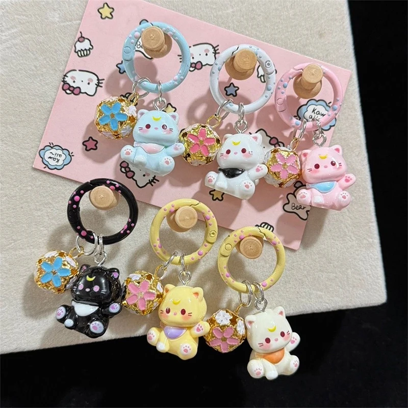 

Cartoon 3D Kitten Bag Charm Mobile Phone Chain Cute Resin Doll Car Key Pendant Anti-lost Phone Backpack Lanyard Girls Party Gift