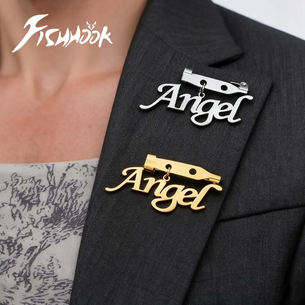 بروش شخصية اسم العلامة معرف الأعمال شعار الشركة المخصص دبوس الصدر شارة معدنية للمرأة الرجال مجوهرات من صلب لا يصدأ