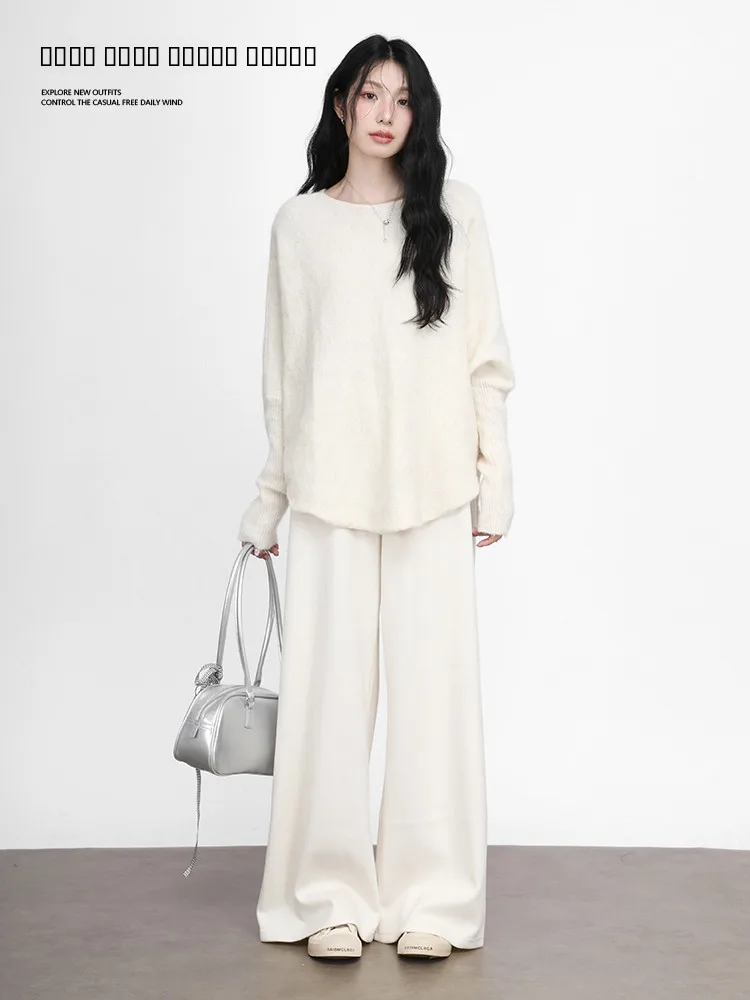 

Свободный вязаный свитер с длинными рукавами и открытыми плечами для женщин, повседневный, осенне-зимний, модный, удобный, из мягкой ткани