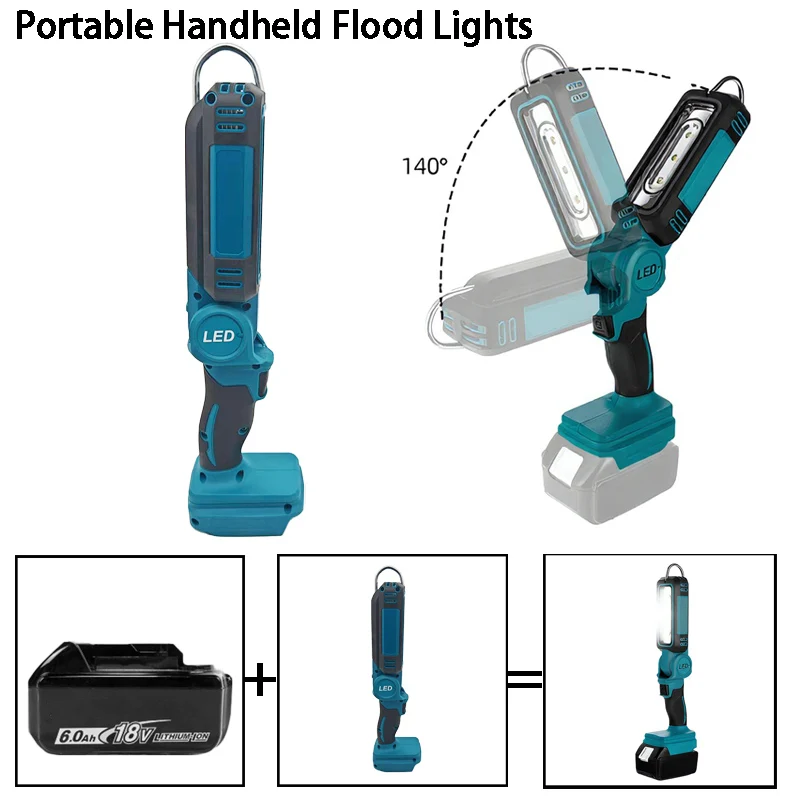 

Wireless LED Work Light 140 Degree Folding Design Portable Handheld Floodlight for Makita/DW/Milwaukee 18/20V Lithium Batteries