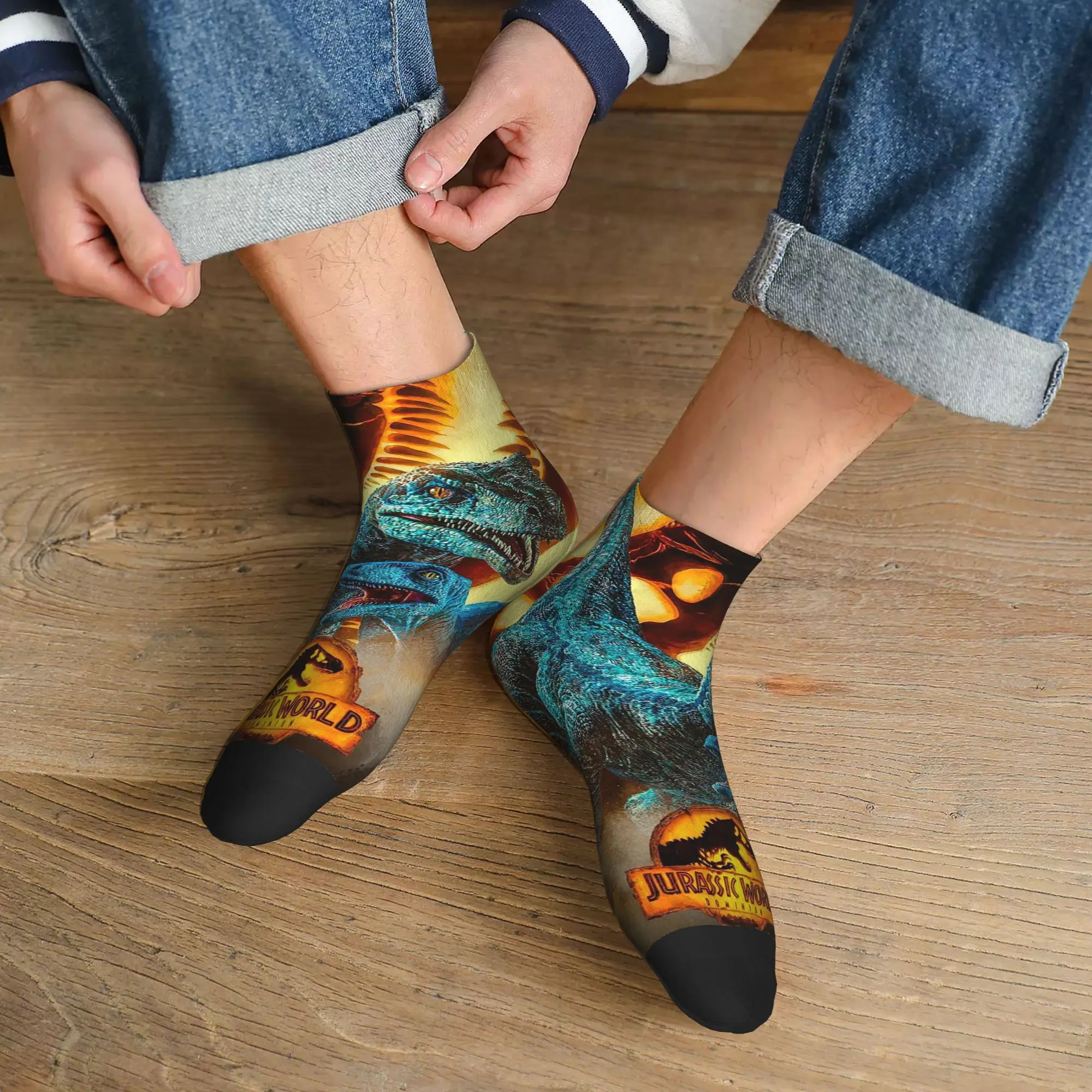 

All Seasons Jurassic World Socks Harajuku Sweat Absorbing Crew Socks Hip Hop Stockings for Men Women Gifts