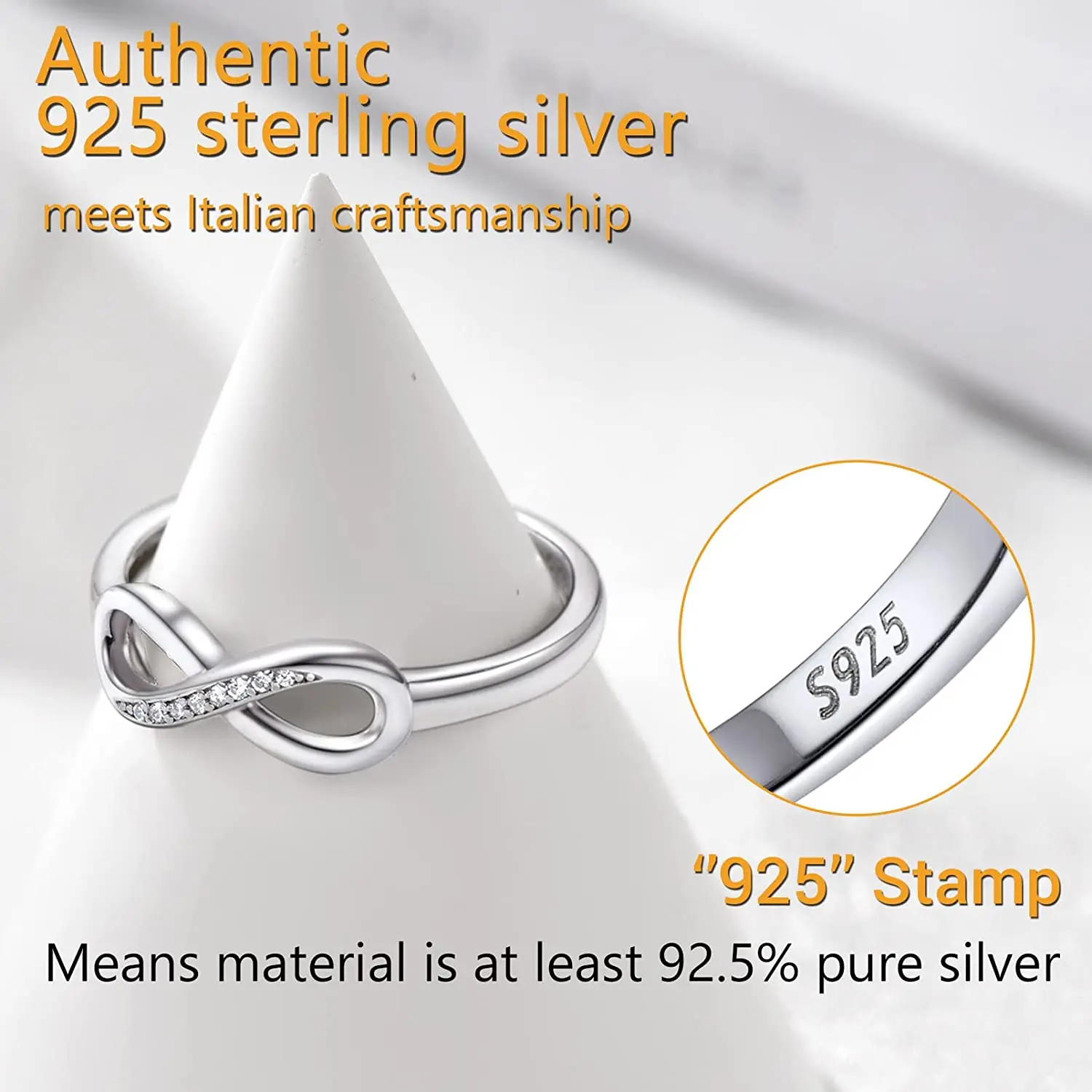 PROSILVER Anniversary Infinity Ring Stackable Women Girl Gifts Cubic Zirconia 925 Sterling Silver Rings Sizes 4-12 PYR15189B