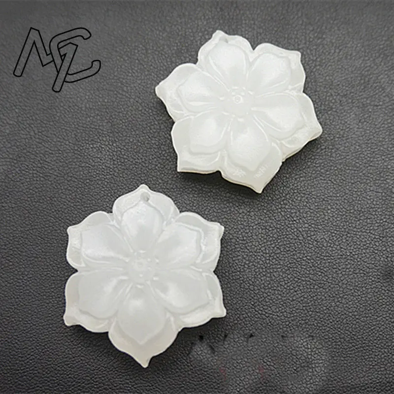 Natural Chinese White Jade Pentagonal  Flower Pendant Hand-carved Ladies Necklace Fashion Luxury Jewelry Girlfriend Mom Gift view 4