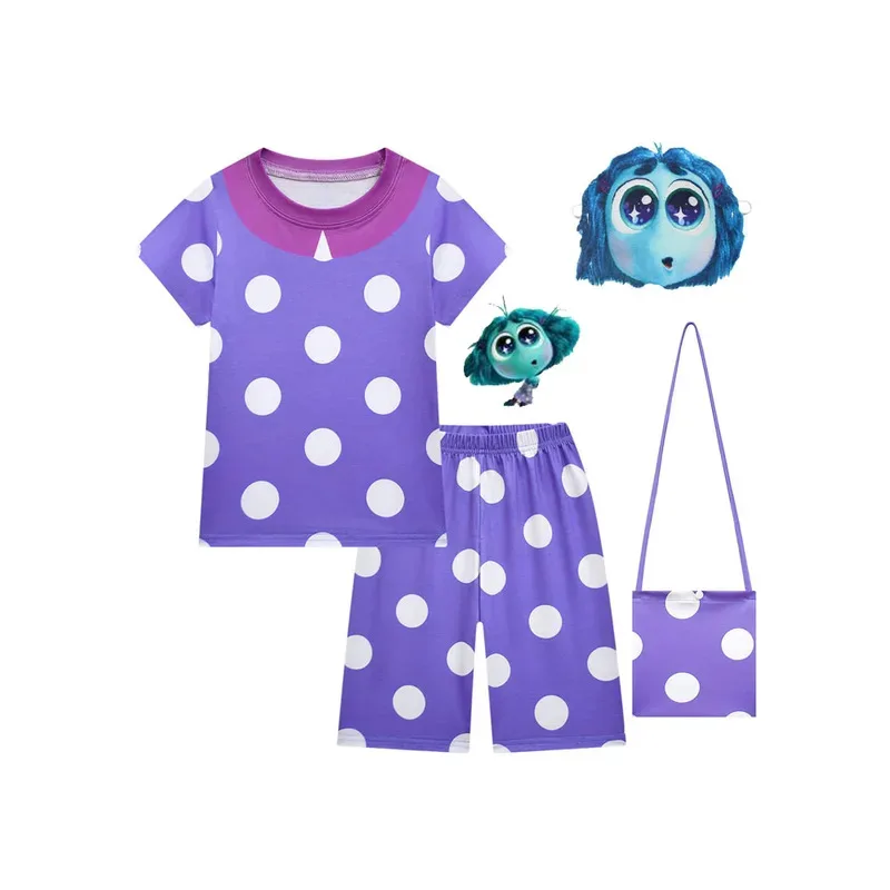 

Girls Cosplay Inside Out 2 ENVY Printed Clothes Set Kids Summer Fashion Short Sleeve T Shirt+Shorts 2pc Suit Children Outfits