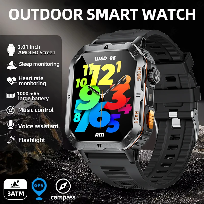 

2026 New MT62 1000mAh Battery Smart Watch Men LED Flashlight Bluetooth Call Waterproof Swimming sports Smartwatch For Xiaomi