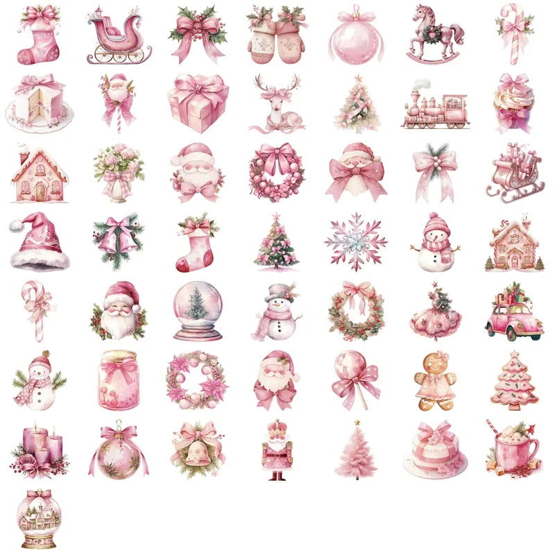 10/30/50 шт. милые розовые рождественские липкие наклейки из ПВХ, эстетические украшения «сделай сам», детские школьные принадлежности для скрапбукинга