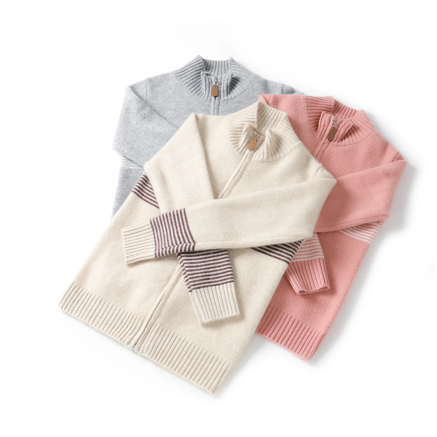

Children Cashmere Coat Autumn Winter 100% Cashmere Sweater Boy Girl Mock Neck Zipper Striped Cardigan Kids Thick Warm Clothes