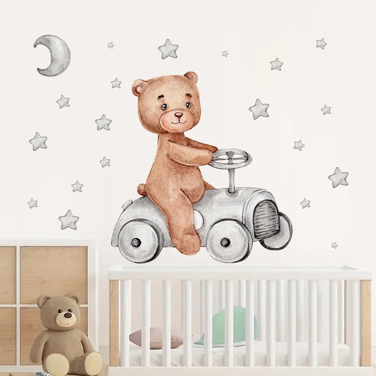 1Pc Star Bear Drive Wall Stickers Kids Room Home Decoration for Bedroom Wall Decals Children\'s Room Decor for House Living Room