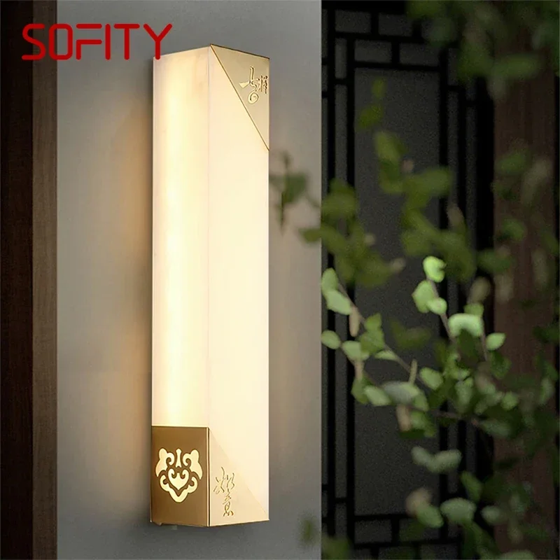 SOFITY Contemporary LED Brass Marble Outdoor Wall Lamps Electric Waterproof Balcony Hallway Courtyard Villa Gate Hotel