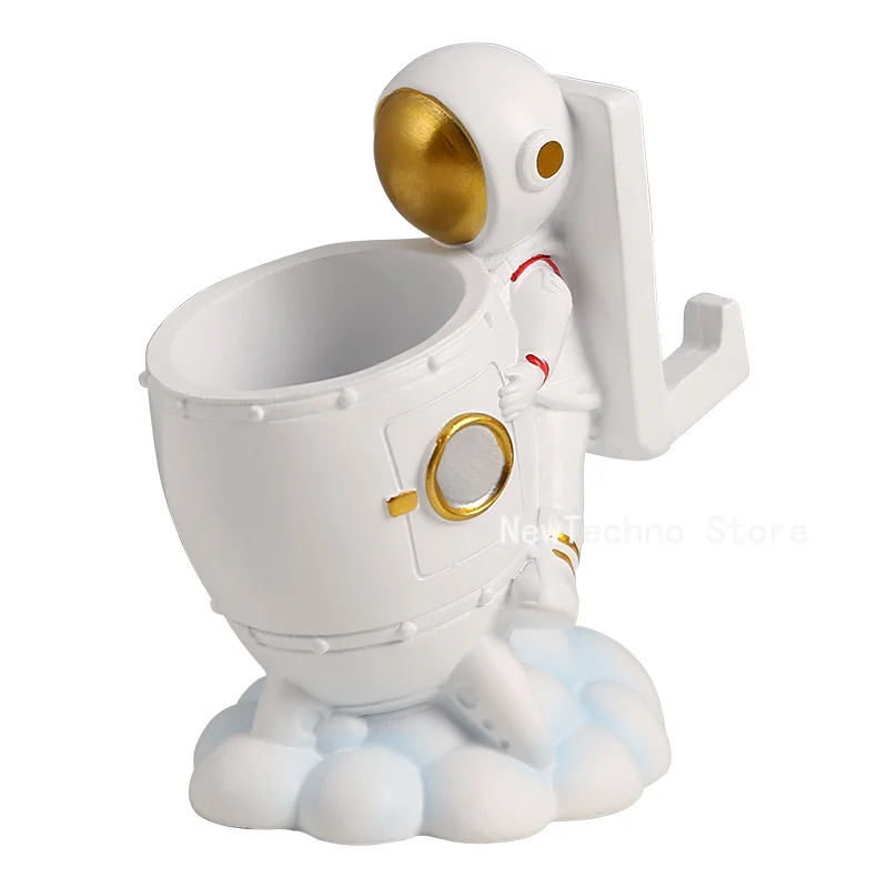 Imagem -06 - Astronauta Pen Holder Caneta Redonda Titular Lápis de Armazenamento Titular Estatueta Spaceman Estátuas Ornamento Maquiagem Brush Organizer Desk Decor