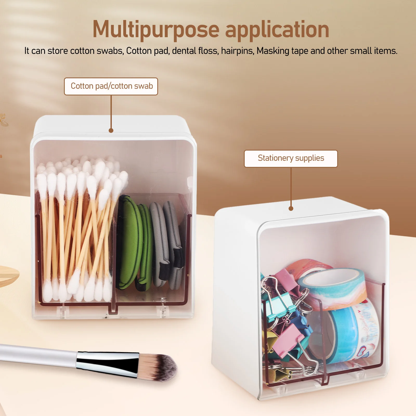 

Cotton Swab Box Double-Compartment Plastic Organizer Cotton Balls Holder Makeup Storage Large Capacity Desktop Holder
