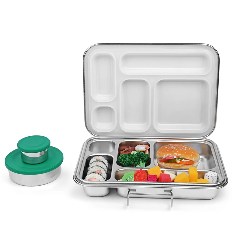 

SS304 Stainless Steel Dinner Lunch Box for School 5 Compartment Bento Box with Spot Set