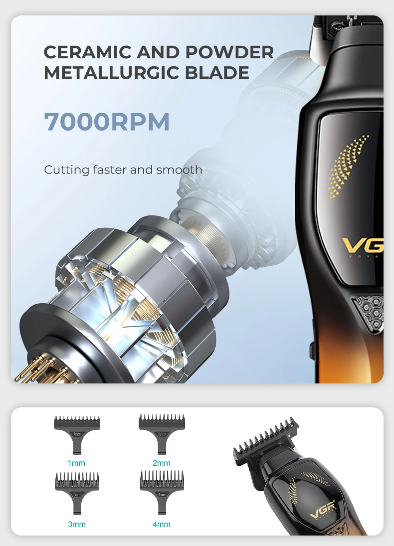 Vgr 187 USB شحن مقص الشعر المهنية اللاسلكي الكهربائية الرجال الحلاقة التدرج ذكي الرقمية دفع المقص