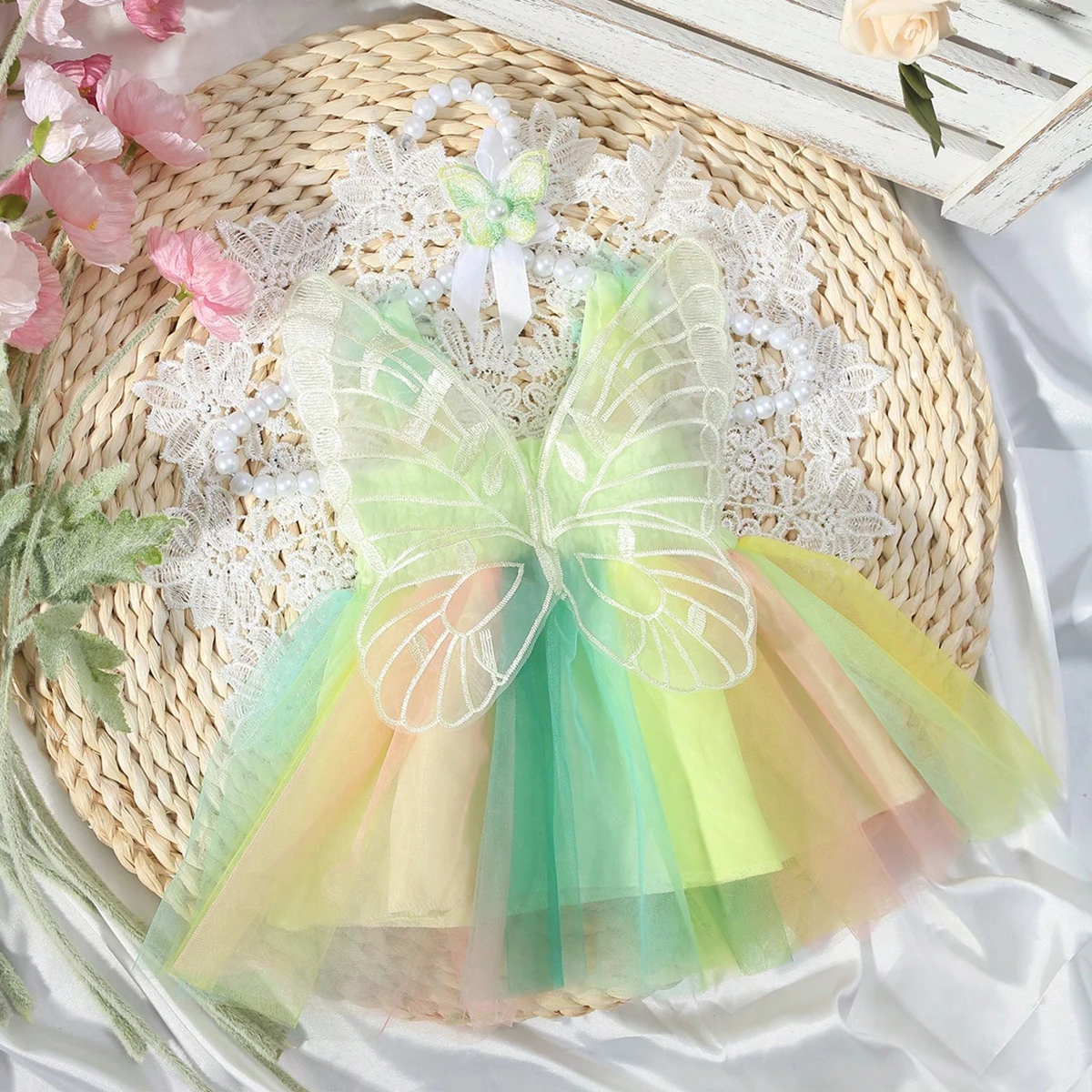 Ylsteed Newborn Girl Photography Outfits with Headband Baby Girl Butterfly Wings Mesh Dress for Photo Shooting Infant  Props