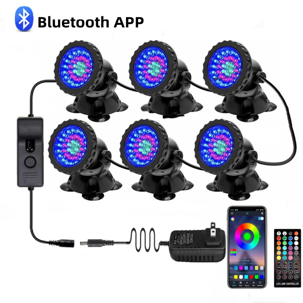 

Bluetooth RGB LED Underwater Light 12V IP68 Waterproof Aquarium Spotlight with Remote Swimming Pool Fountains Pond Tank Light