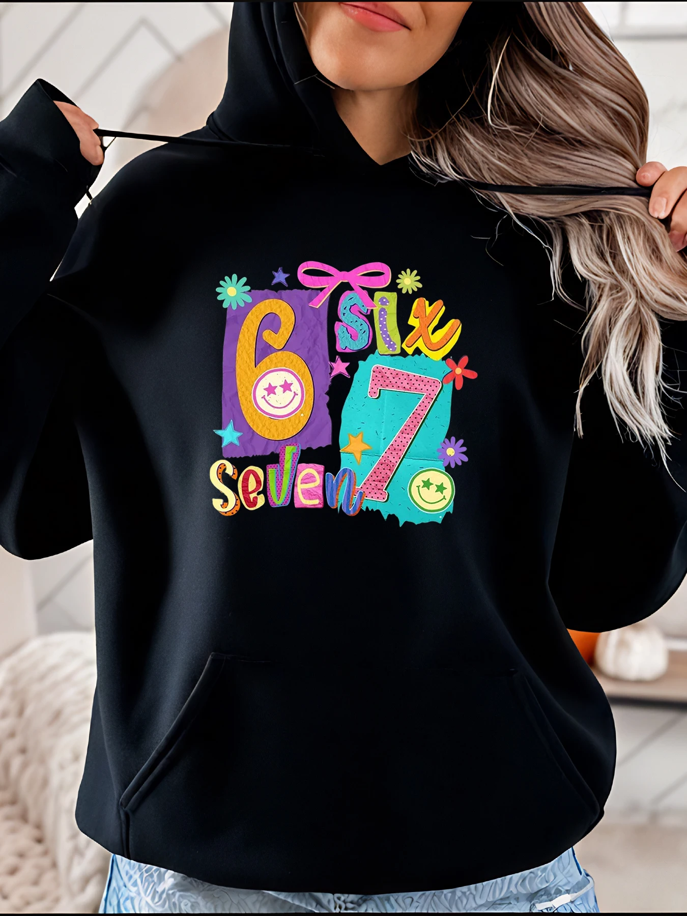 Sudadera con capucha negra para mujer, sudadera informal con estampado de números de 6 y siete cumpleaños para niños y adultos, ropa de fiesta
