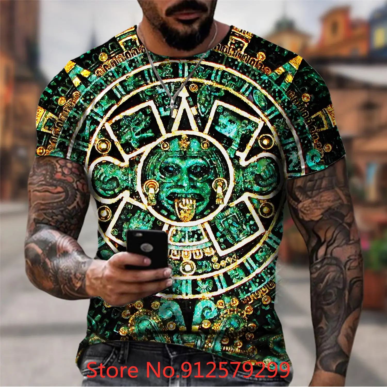 2022 Novelty Men\'s T-Shirt Casual Mexico Aztec Calendar 3D Printed T Shirts for Men Short Sleeve Tee