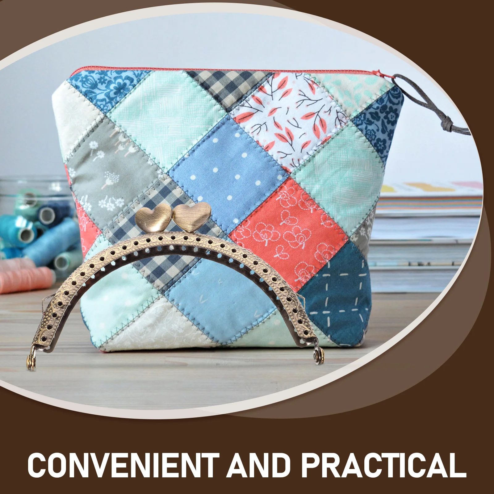 

Purse Clasp Frame Metal Heart Charm Arch Handle Replacement DIY Handbag Accessory for Beach Bag Straw Handbags Clutches