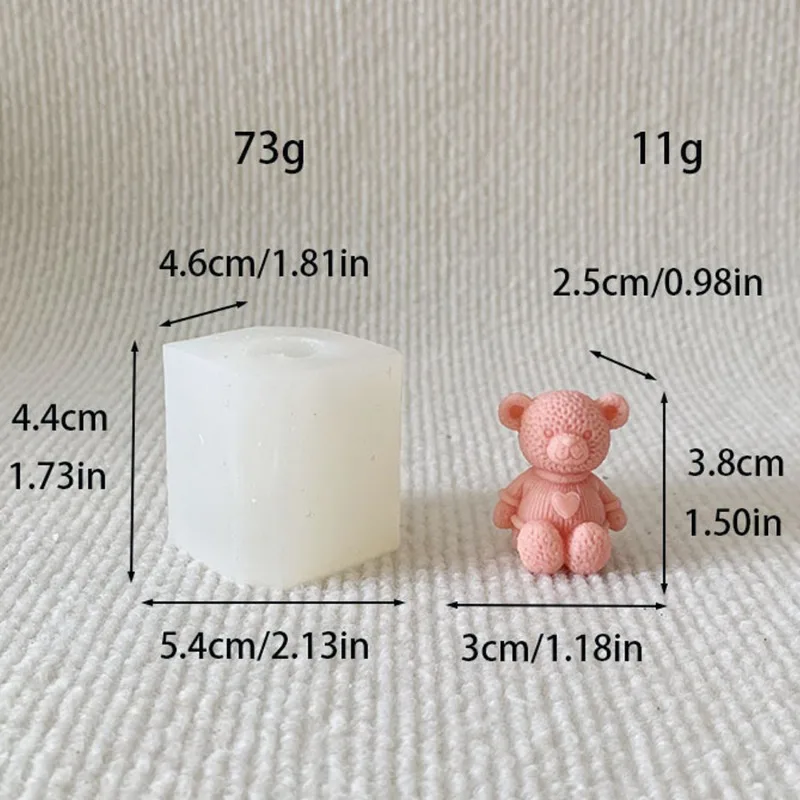 Mini Love Bear Candle Silicone Mold DIY cute Bear crafts Plaster resin cement mold Handmade animal soap making tools - view 2