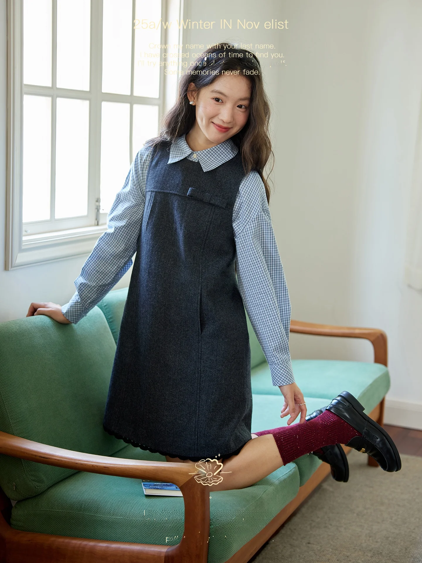 

Nov Et Autumn Winter Woolen round Ne Dr Women's A-Line Vest Skirt Svel Gown Vintage Sle l Waist