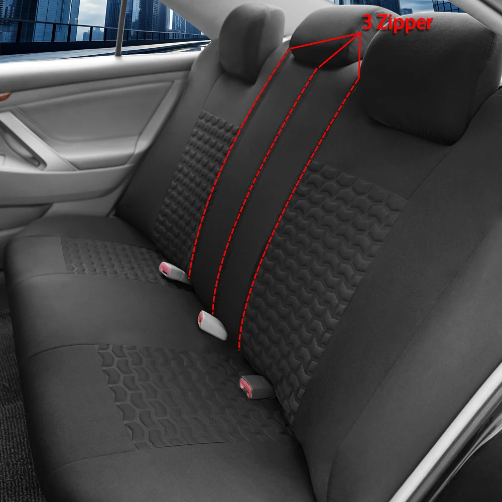 AUTOKING Car Seat Covers Tire Texture Press Breathable Fabric Seat Covers for Car 3 Zipper for Rear Seat Backrest