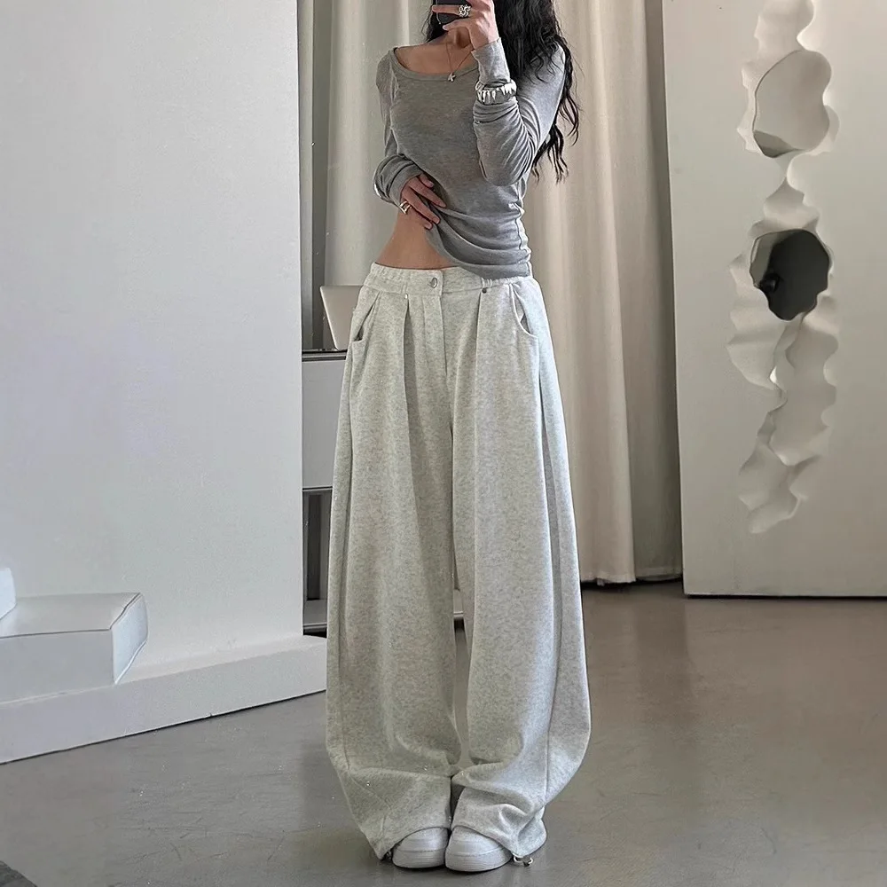 2025 جديد ريترو Sweatpants Sweatpants المرأة الطابق التطهير بنطلون فضفاض واسعة الساق بناطيل كاجوال #2