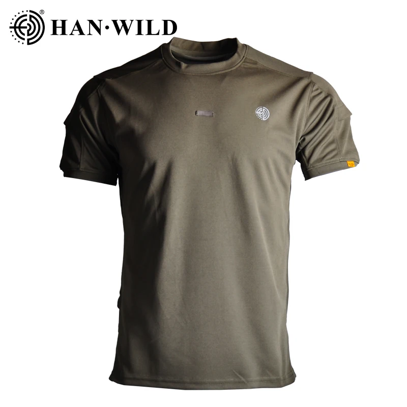 HAN WILD-Camiseta de deporte al aire libre para hombre, camisa táctica de manga corta de combate, secado rápido, ropa de senderismo y acampada,