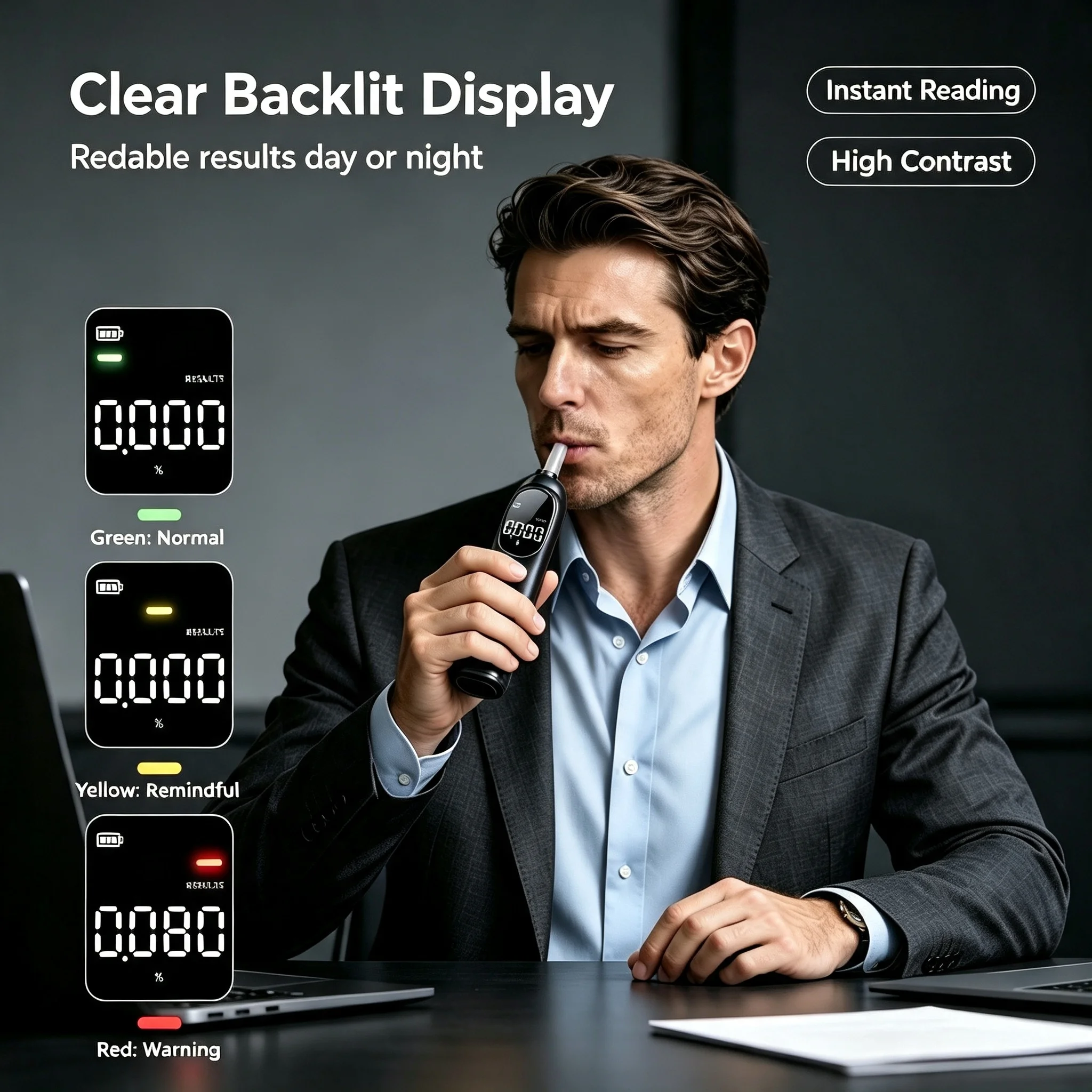 Pocket Personal Breathalyzer – Portable Digital Breath Alcohol Tester with 5 Blow Pipes & 4 Adjustable BAC Units 1