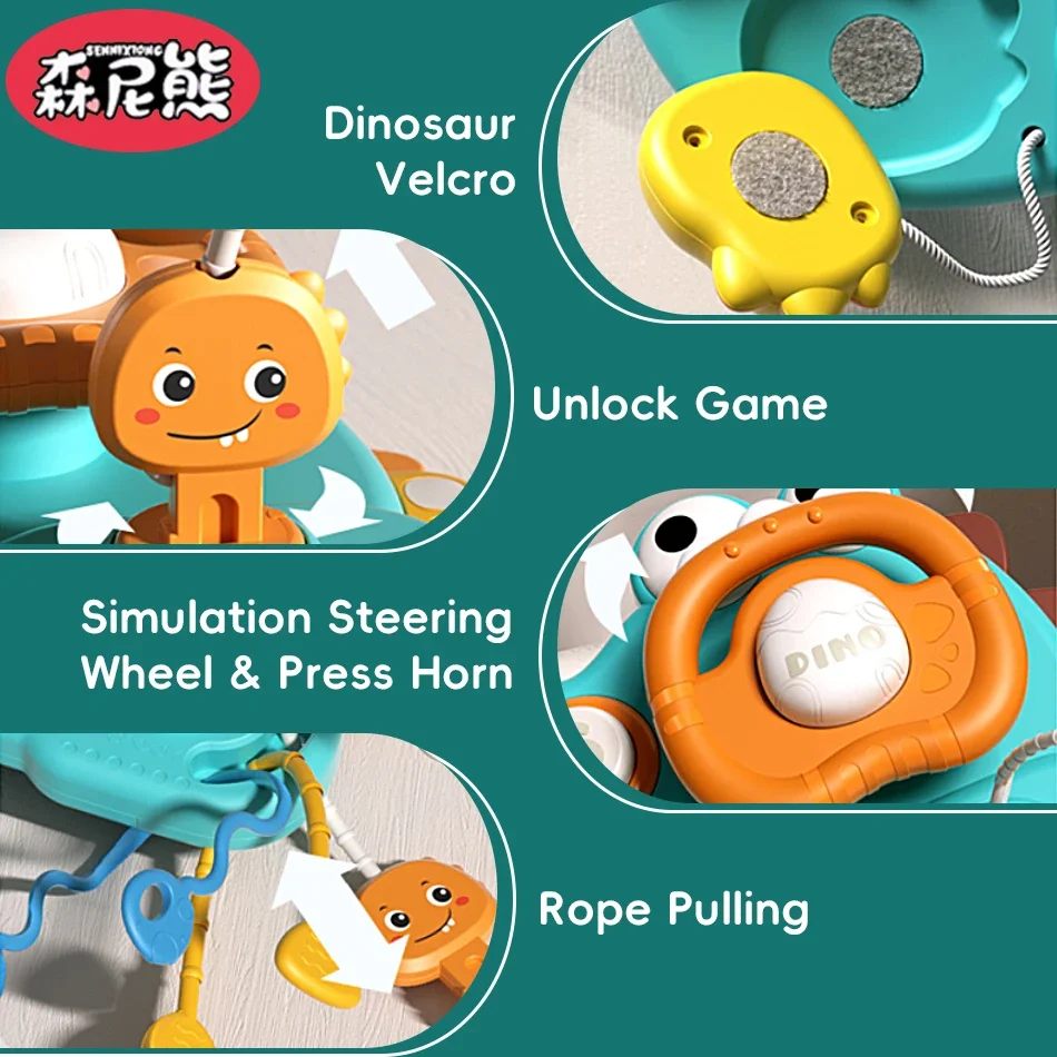 SENNIXIONG نشاط الطفل ديناصور عجلة القيادة مونتيسوري طفل ممارسة مهارة الضغط مجلس لعبة تعليمية للأطفال #4