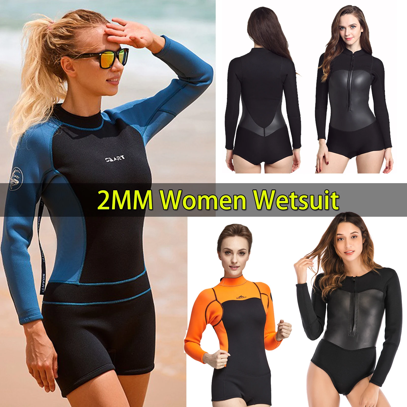 

Women Shorty Wetsuit 2mm Neoprene Long Sleeve Swimsuit with Back Zipper UV Protection Wetsuit for Diving Snorkeling Surfing