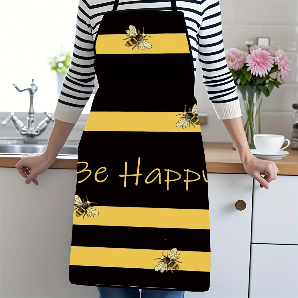 1pc Bee-Themed Polyester Apron, Woven Adjustable Tie, Thick Protective Unisex Kitchen Cooking Apron for Home, BBQ