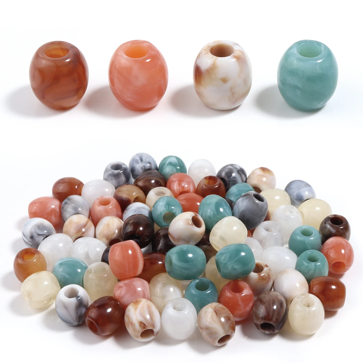 40 Stück/Lot zweifarbige, tonnenförmige Acrylperlen mit großem Loch, lose Abstandsperlen für DIY-Armbänder, Halsketten, Schmuckherstellung.