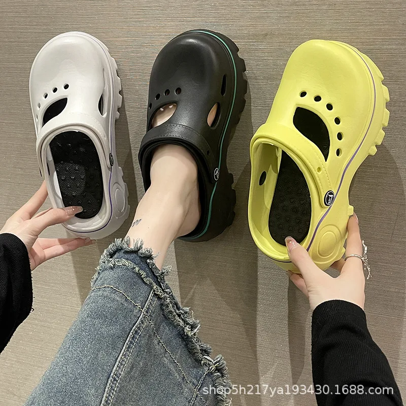 7CM high-heeled hole shoes women summer increase anti-slip breathable fashion casual Joker beach sandals sapatos femininos