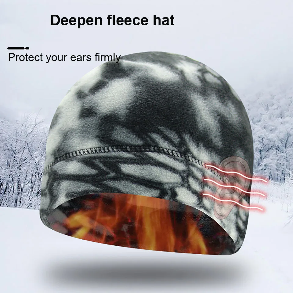 KoKossi Windproof Cap Warm Thick Camouflage Beanie Hat Winter Soft Polar Fleece Hat Outdoor Keep Warm Skull Cap For Men Women