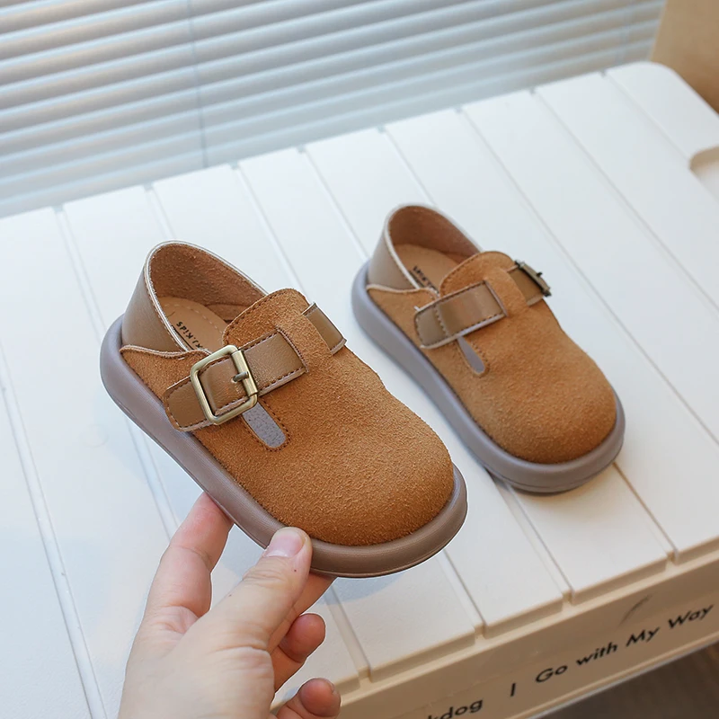 2024 New Boys Casual Shoes Children Fashion Buckle Round-toe Britain Style Girls Loafers Versatile Breatheable Kids Unisex Shoes