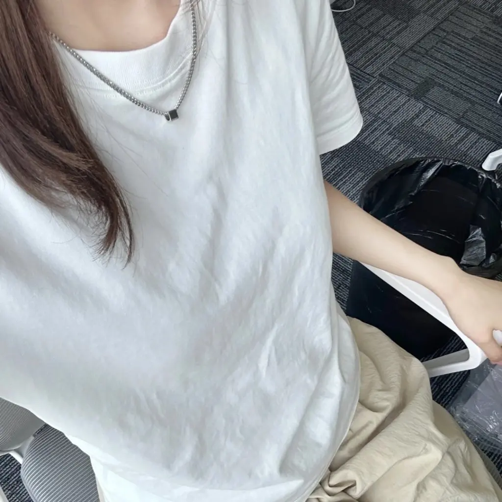 

Korean Women's Short-Sleeved T-Shirt Pure Cotton Basic Casual Top Slimming Look Versatile Summer Fashion Simple Color Design