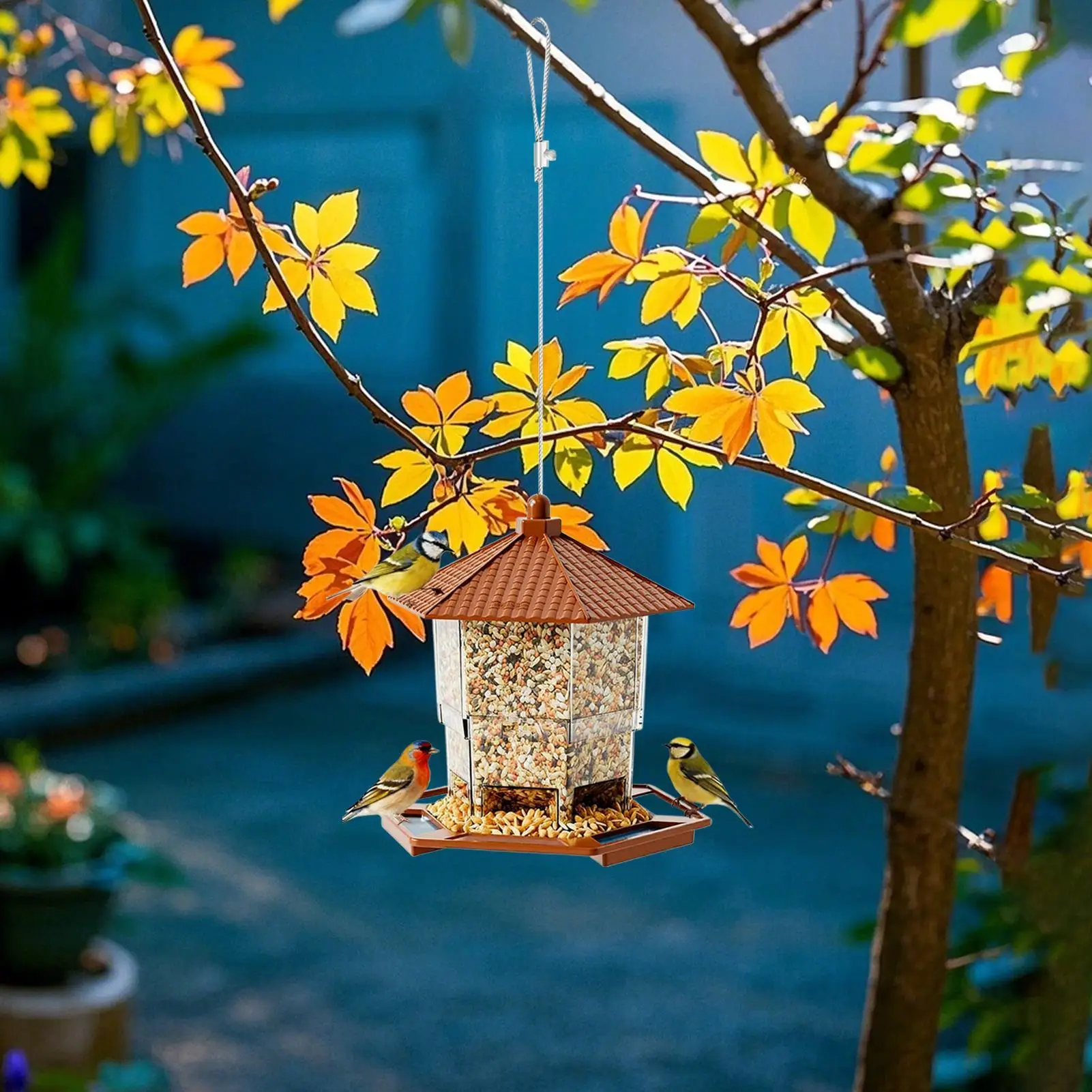 

Bird Feeder Hangable Squirrel Proof Food Dispenser Large Bird Feeder with Perch Tray for Outside Feeding Water Backyard Wildlife