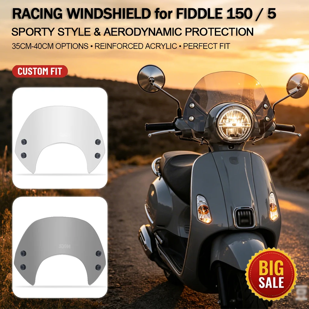 

Motorcycle Racing Windshield for Fiddle 150 Fiddle 5 Front Windscreen Deflector Blackened Modified Wind Shield Screen Accessorie