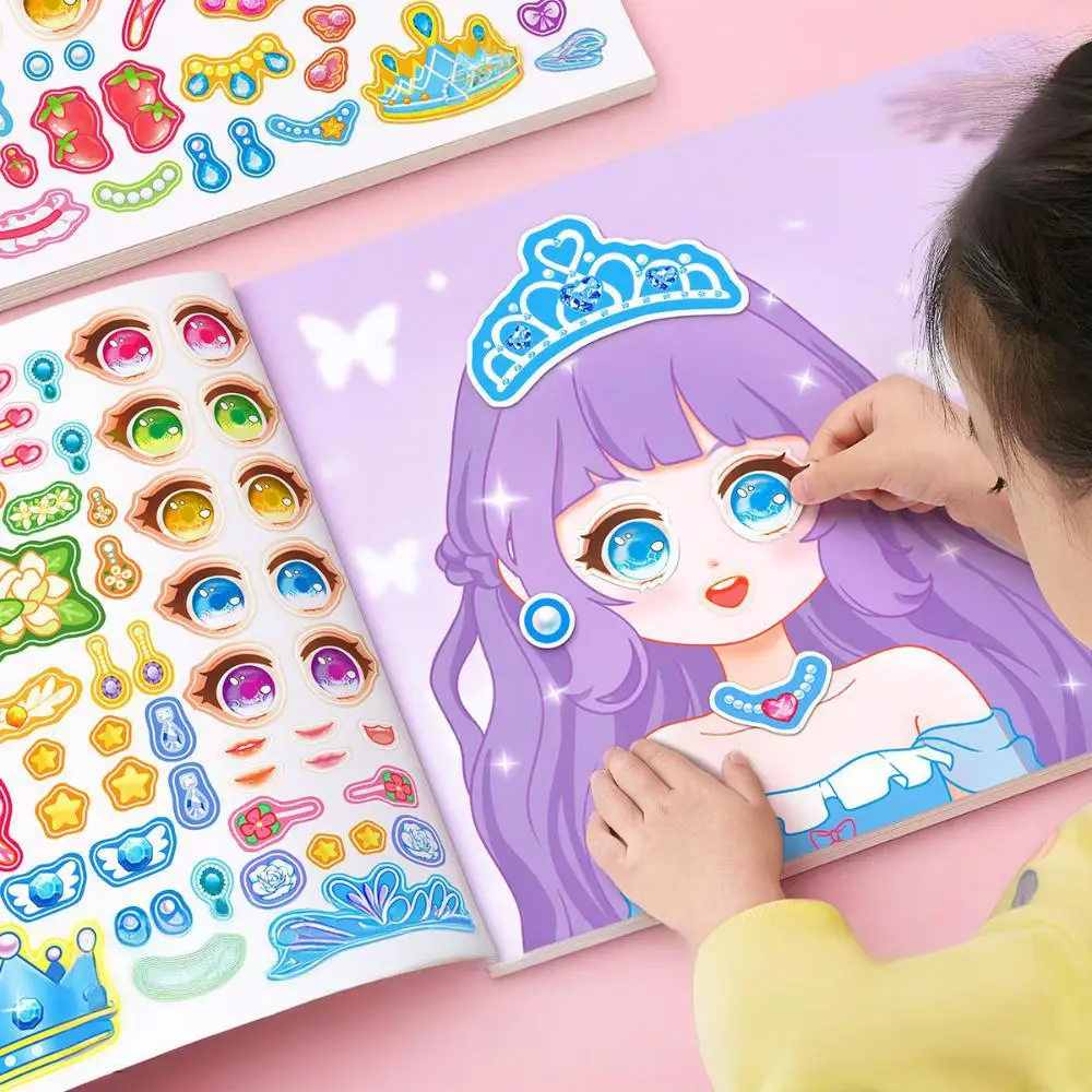 

1set Toy Puzzle Stickers Reusable for Girls Cartoon Princess Make a Face Stickers Handicrafts Creative Kids Stickers