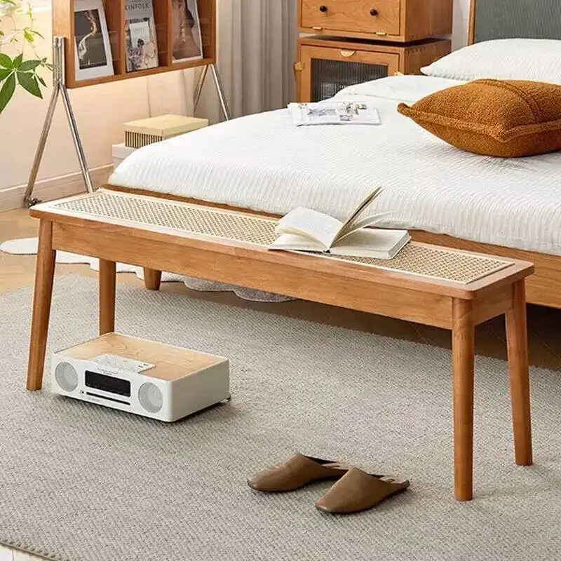 Living Solid Wood Rattan Shoe Stools Bench Home Door Entrance Shoe Room Changing Furniture Narrow Sofa Stool Fitting Room Bench
